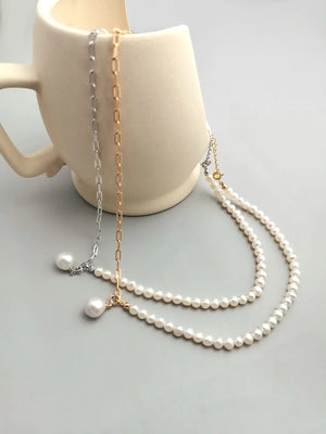 Half Chain Half Pearl Pendant Necklace