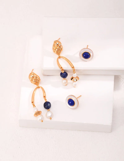 Blue Lapis Lazuli Freshwater Pearl Earrings