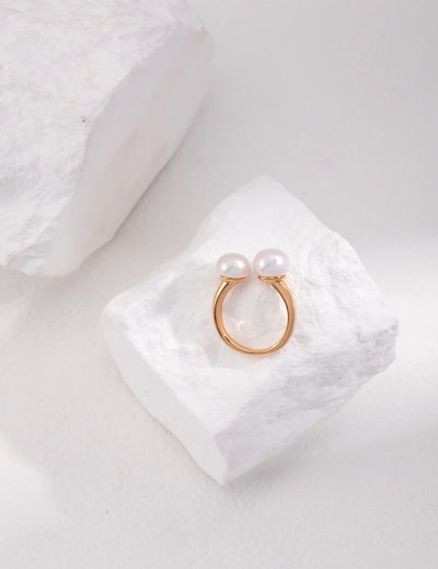 Double Pearl Open Ring