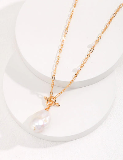 Unique Large Baroque Pearl Pendant with Gold Chain Necklace