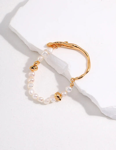 Half Baroque Pearl Half Bangles Bracelet