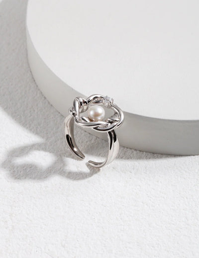 Twist Floral Pearl Open Ring