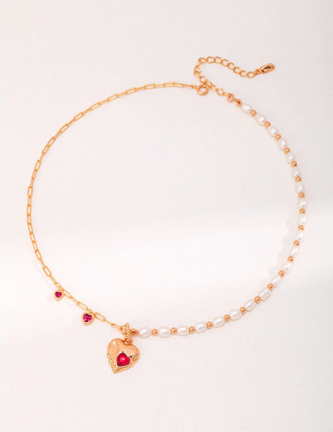 Red Corundum Heart with Pearl Necklace