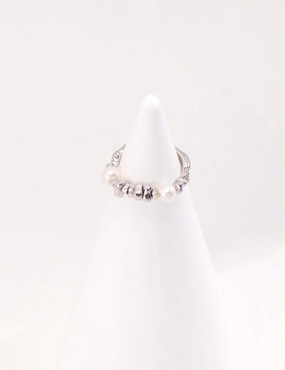 Broken Silver Beaded Pearl Ring