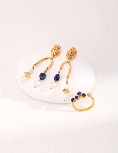 Blue Lapis Lazuli Freshwater Pearl Earrings