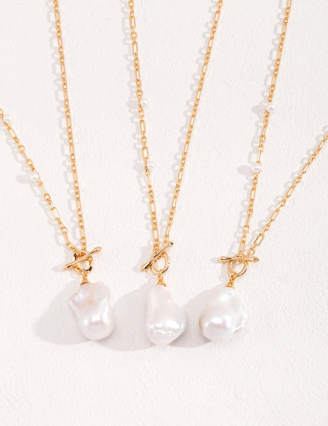 Unique Large Baroque Pearl Pendant with Gold Chain Necklace