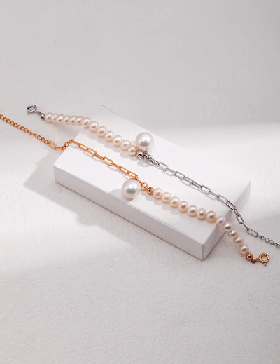 Half Chain Half Pearl Pendant Bracelet