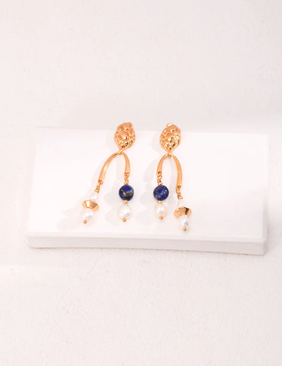 Blue Lapis Lazuli Freshwater Pearl Earrings