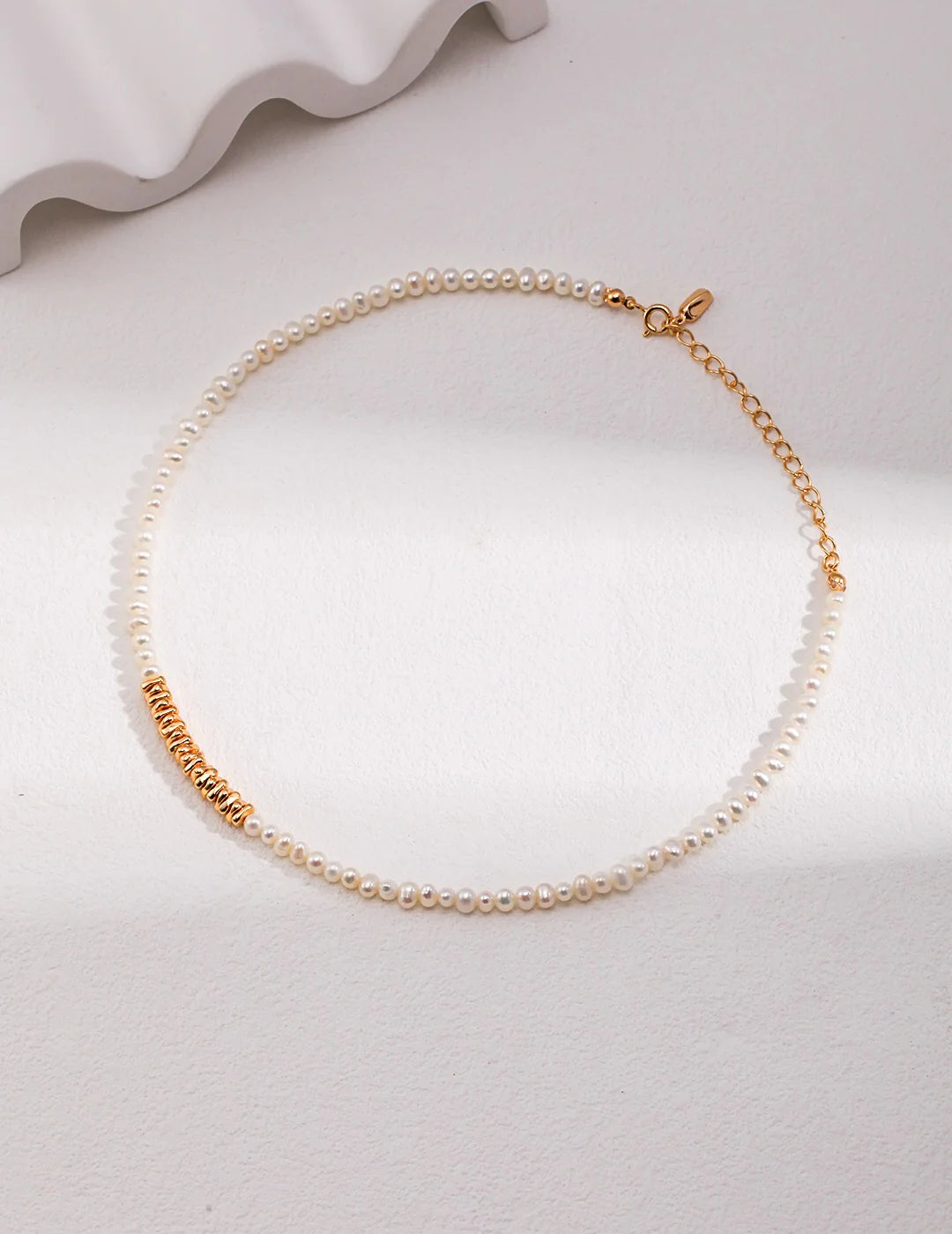 Freshwater Pearl with Gold Silver Beads Necklace