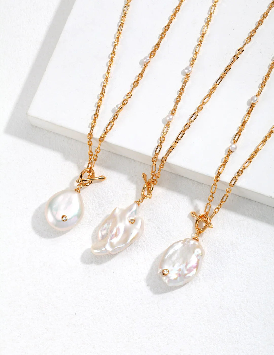 Unique Large Baroque Pearl Pendant with Gold Chain Necklace