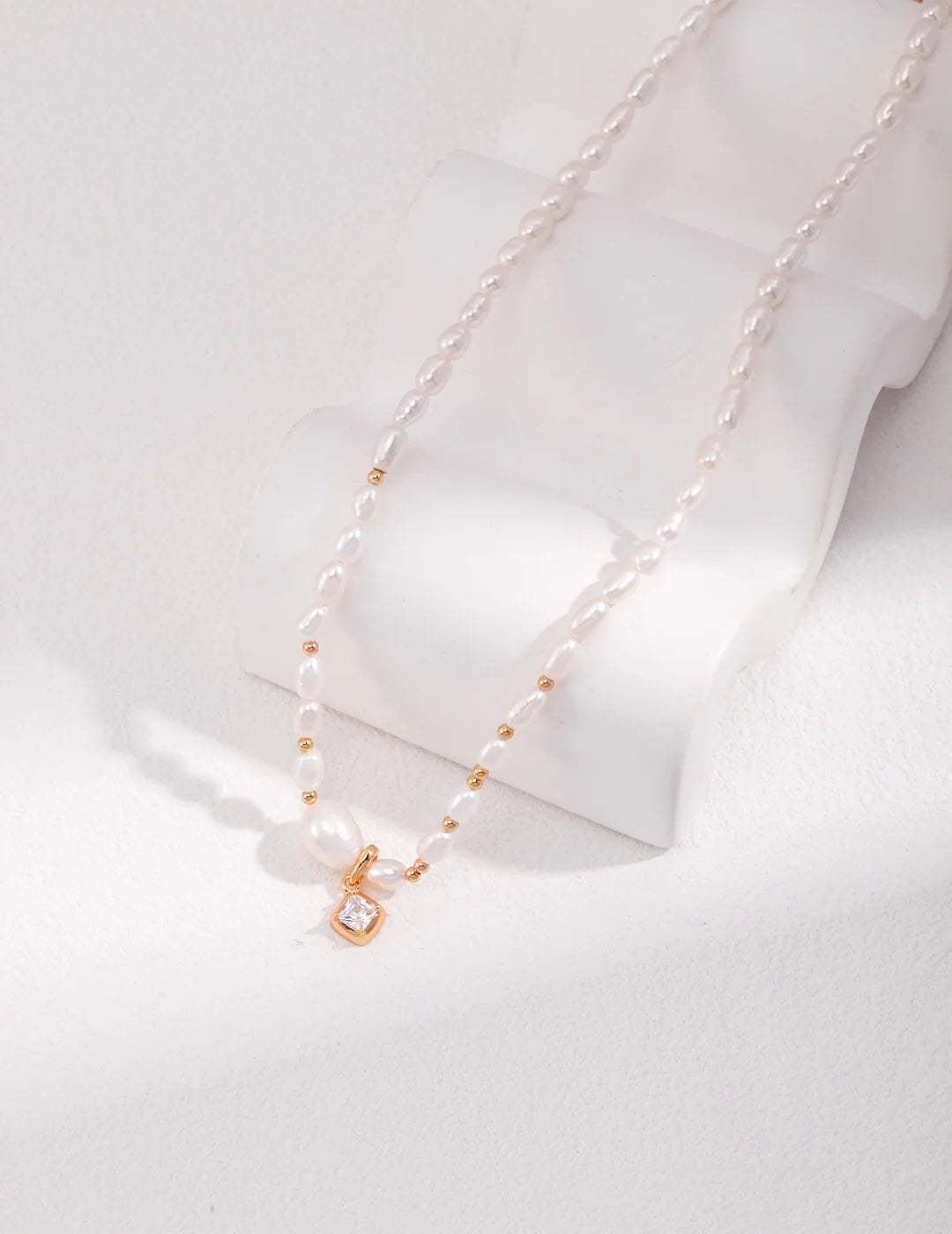 Baroque Pearl with Gold Beads and Diamond Pendant Necklace