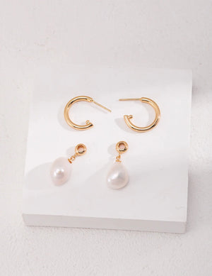 Large Pearl Drop Hoop Earrings