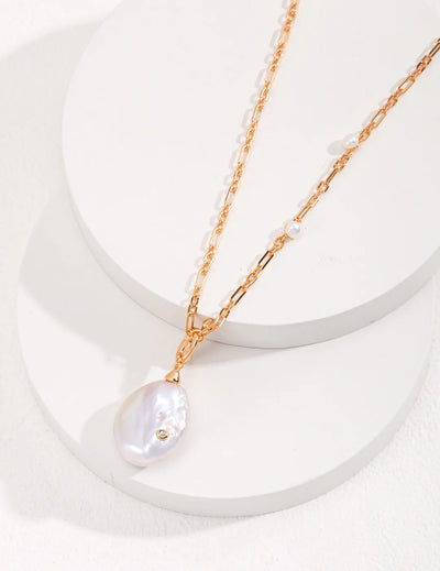 Unique Large Baroque Pearl Pendant with Gold Chain Necklace