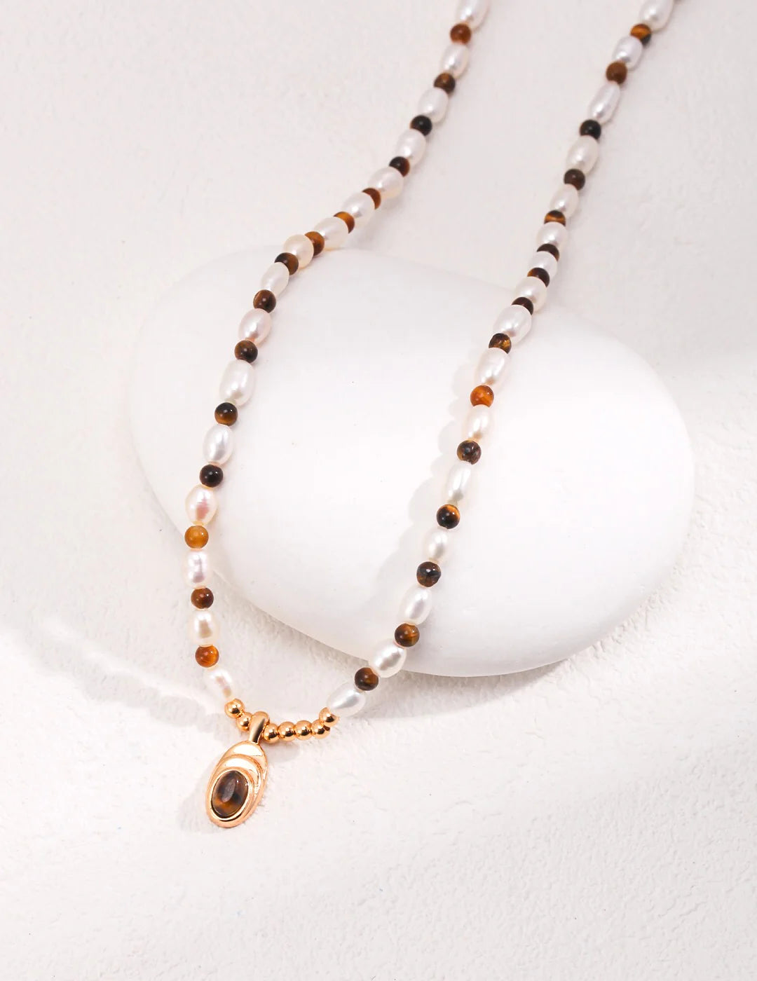 Tiger Eye Beaded Pearl Necklace