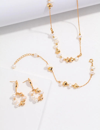 Baroque Pearl and Irregular Gold Ball Necklace