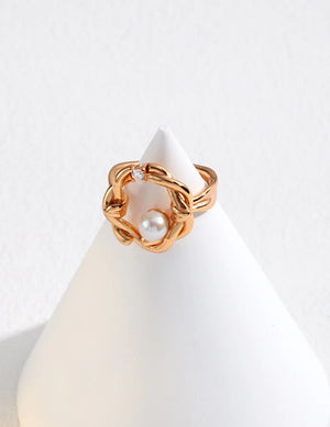 Twist Floral Pearl Open Ring