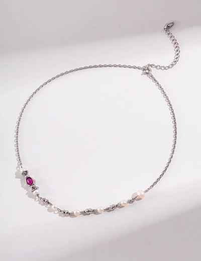 Freshwater Pearl and Pink Zircon Necklace