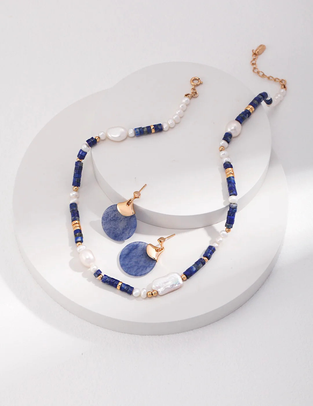 Navy Blue Lapis Lazuli Beads with Baroque Pearls Necklace