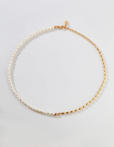 Minimalist Rice Bead Chain Asymmetric Necklace