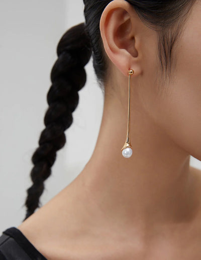 Elegant Long Pearl Drop Earrings