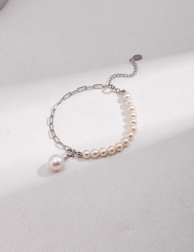 Half Chain Half Pearl Pendant Bracelet