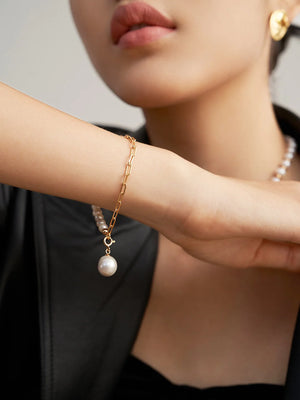 Half Chain Half Pearl Pendant Bracelet