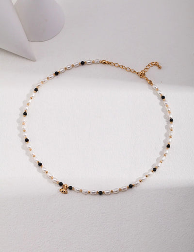 Spaced Black Onyx Pearl Pendant Necklace