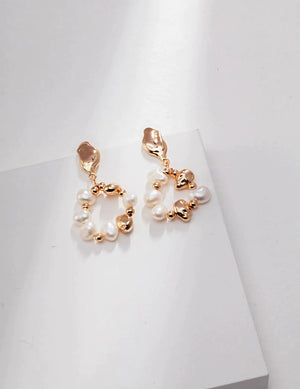 Baroque Pearl and Irregular Gold Ball Earrings