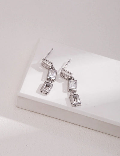 Cubic Zircon Rectangular Dangle Earrings