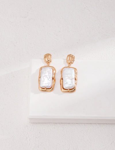 Rectangle Link Pearl Earrings